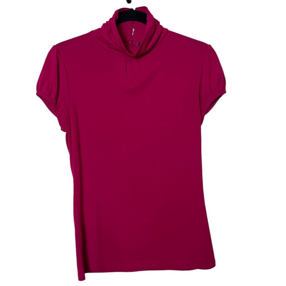 Banana Republic Mock Neck Back Button Capped Sleeve Knit Top Wine Size Small